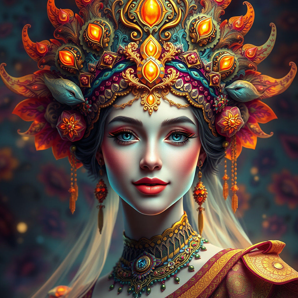 Dreamy Woman Portrait in Art Nouveau Style