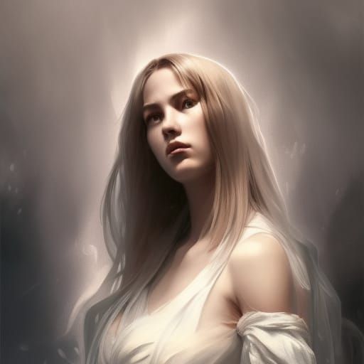 woman in white gown, ethereal landscape, cinematic scene, - AI ...