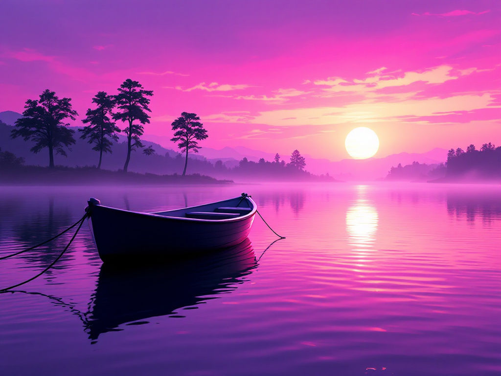 A rowing boat in a purple sunset – MI