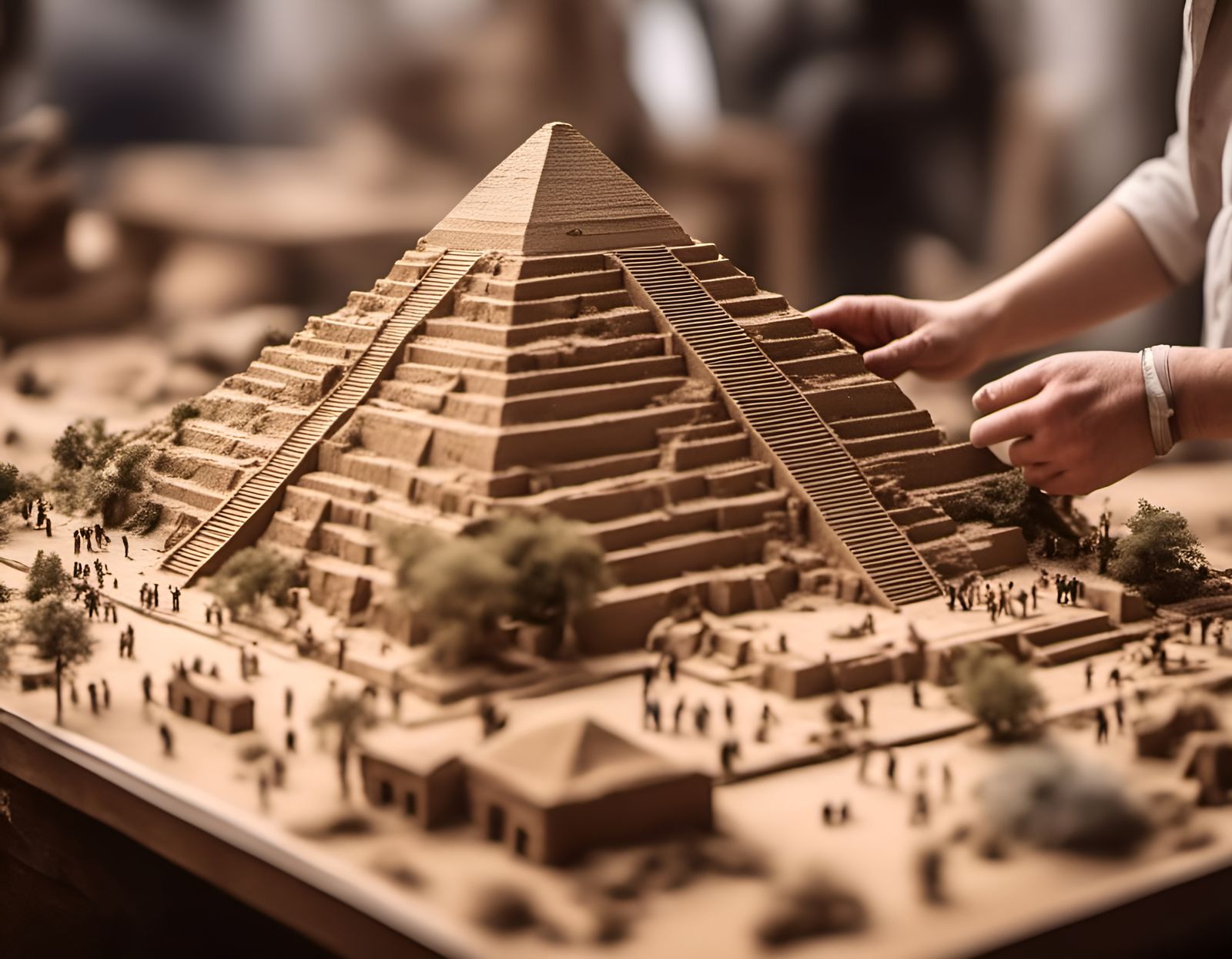 An unfinished scale model of an ancient Egyptian pyramid 
