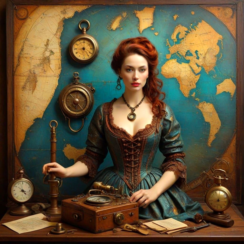 Surrealistic Vision of Nautical Charts and Antiques in Polyc...