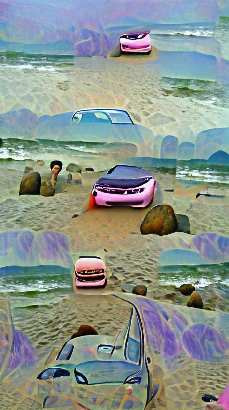 Car on Beach at Sunset