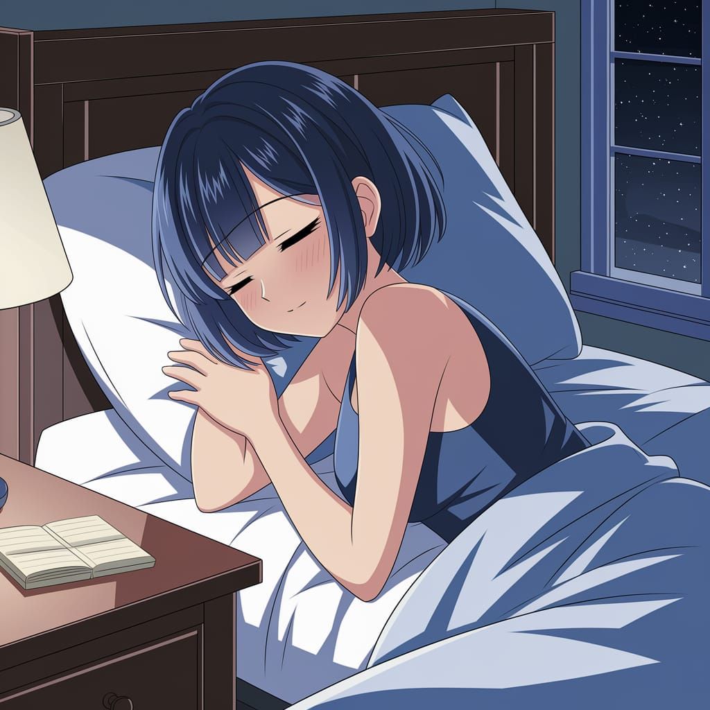 Anime Woman Slumbers Under Starry Night Sky