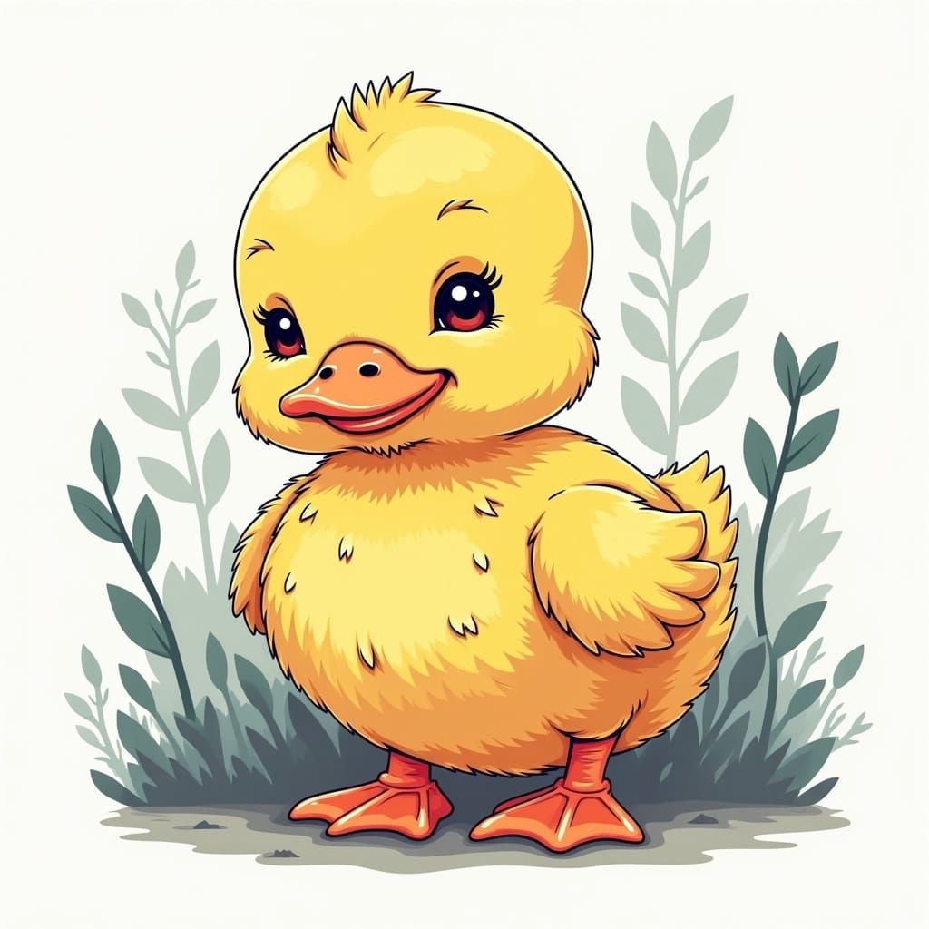 <lora:Screen Printz:1.0>  A cute duckling, thick outline, hyper detailed, colored screen print, correct anatomy, geometric background 