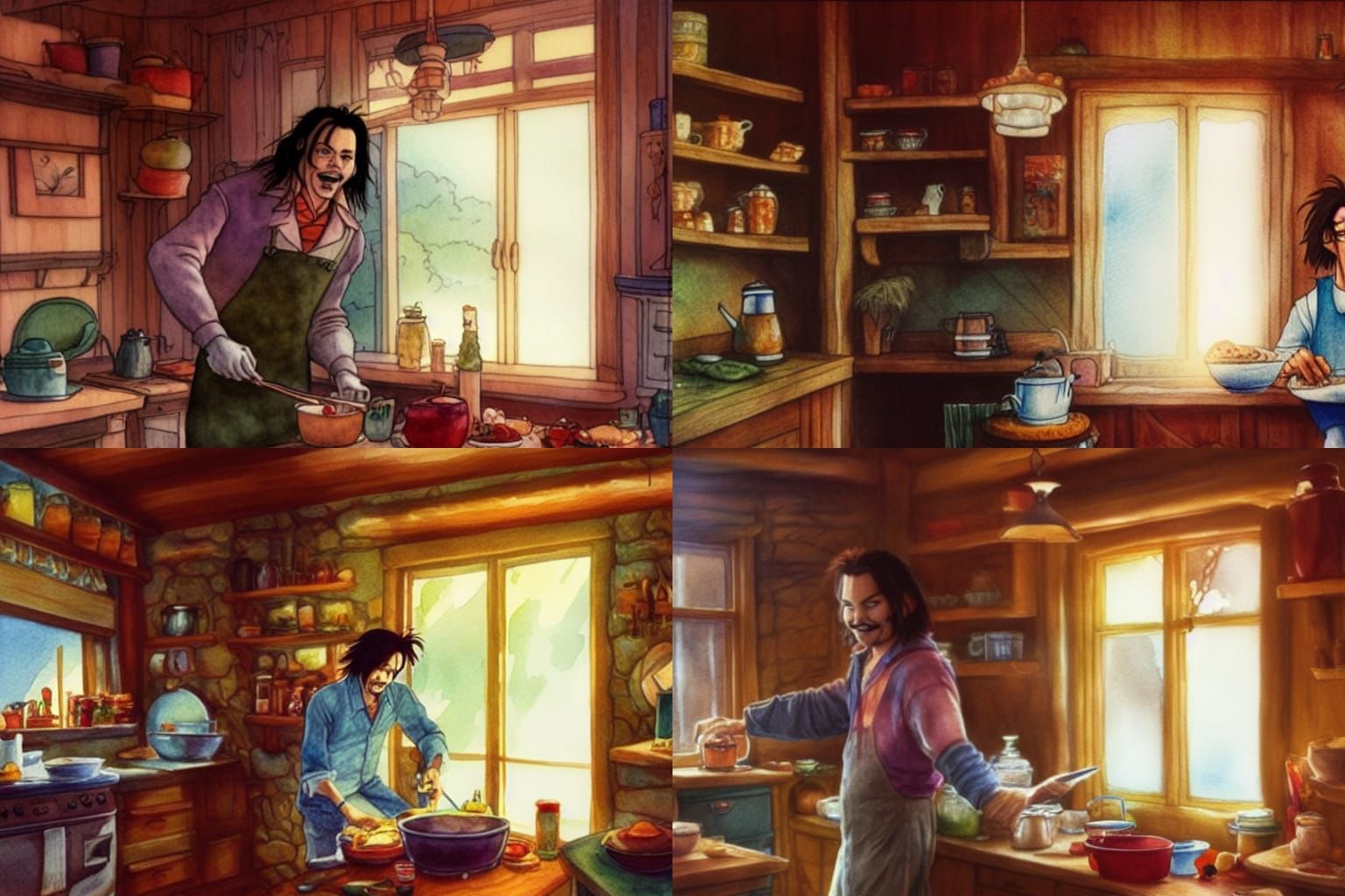 Happy Johnny Depp Making Breakfast in a Cozy Cottage Fantasy Kitchen