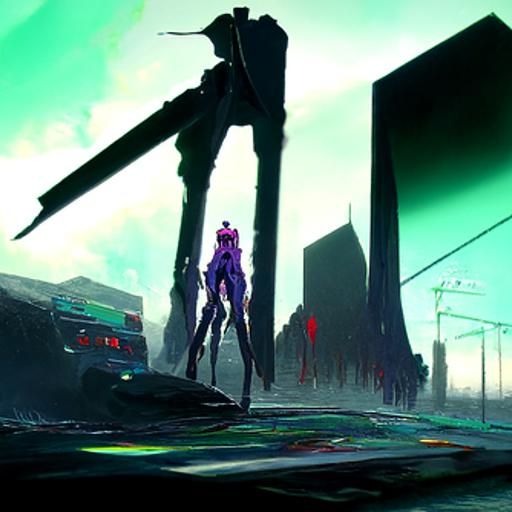 mecha purple centaur landscape