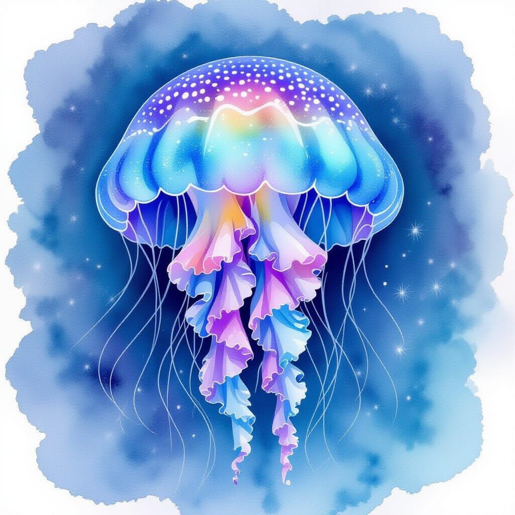 a beautiful blue and purple watercolor jellyfish  by @Red