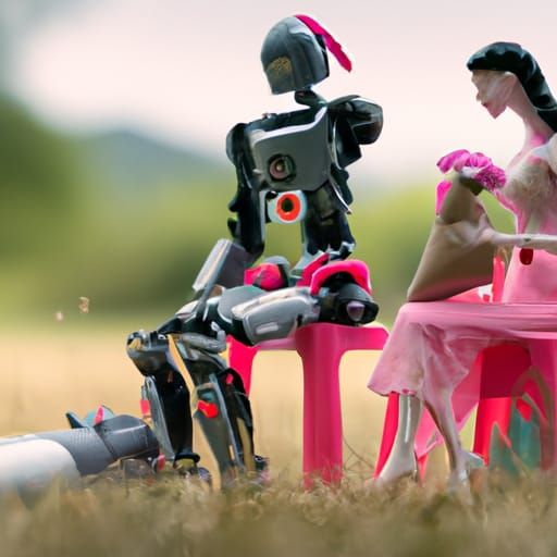 Photograph of Robocop on a picnic with Barbie