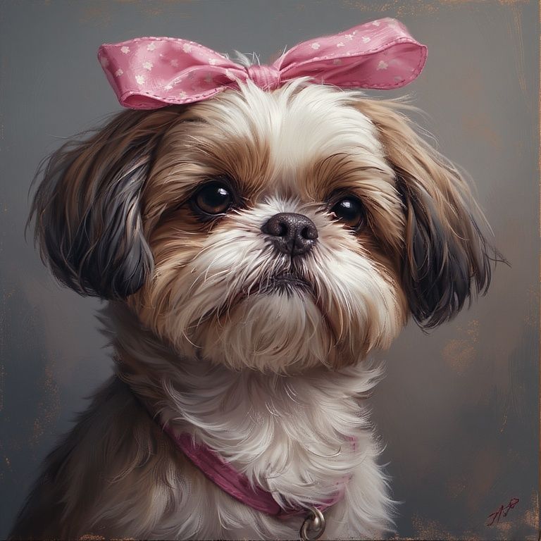Shih Tzu Dog with a Pink Bow