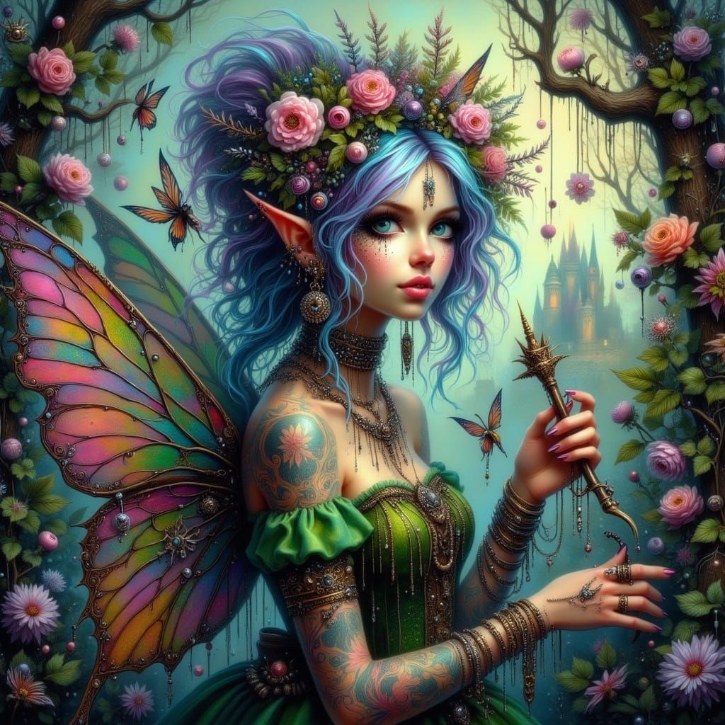 Surreal Fairy Punk Princess in Ancient Castle