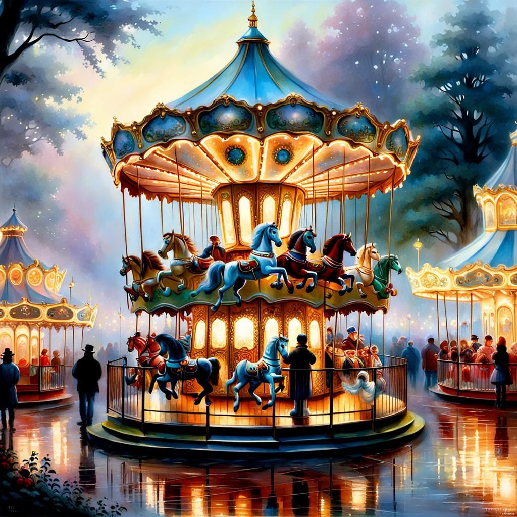 Fair carousel. some beautiful children are waiting to get on...