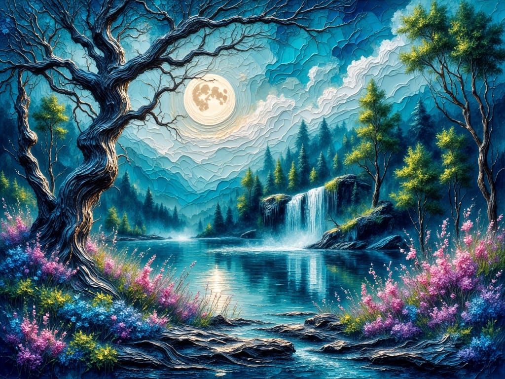 Moonlit Waterfall   by @Wacky Fun