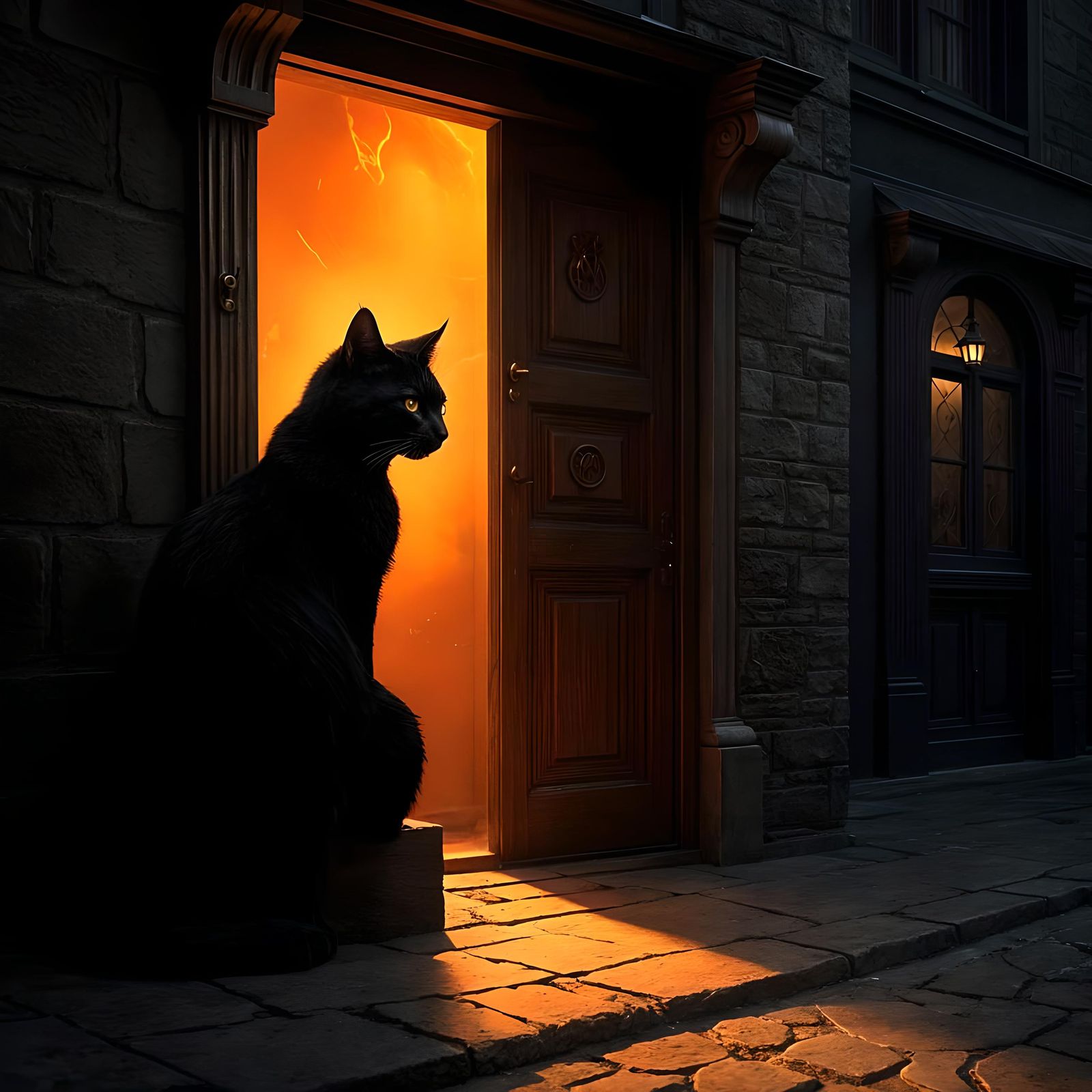 Eldritch Shadow Cat Outside Tavern Door
