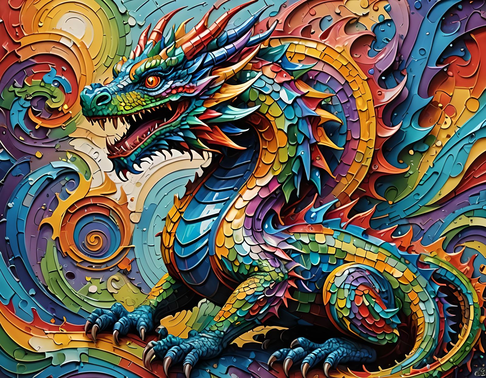 Impasto painting dragon  by @Rion November