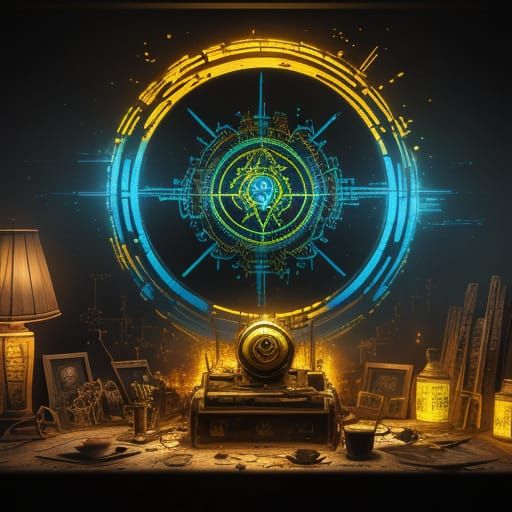 Golden Heart in Geiger Counter Oil Painting