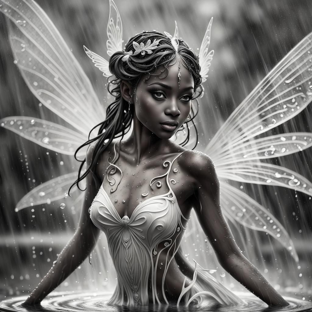 BW Fairy in the Rain  by @FrancesFantasy
