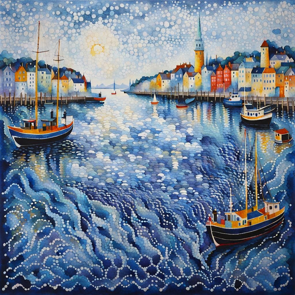 Seurat-Inspired Harbor with Shibori Patterns