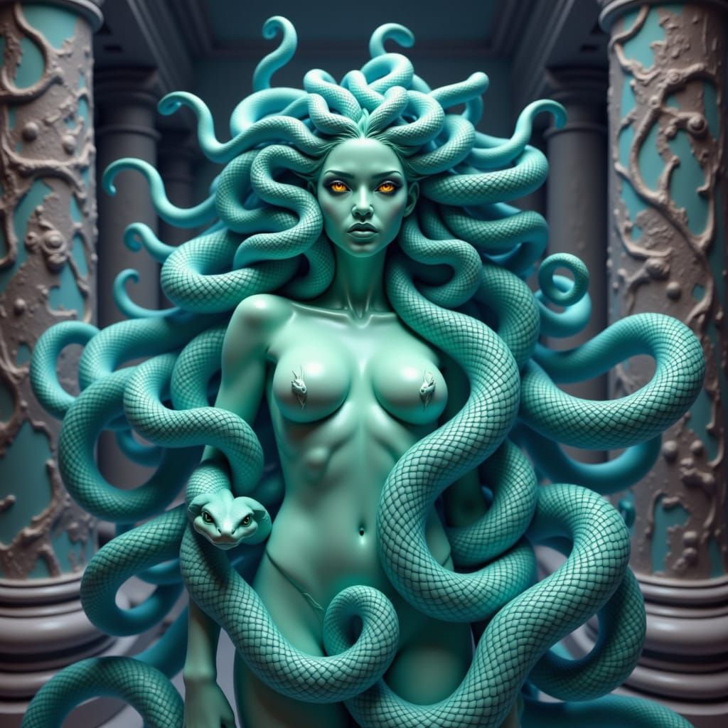 Medusa die Schlangenfrau deep color surrealism depth of field volumetric lighting <lora:MedusaFrost:1.0> 