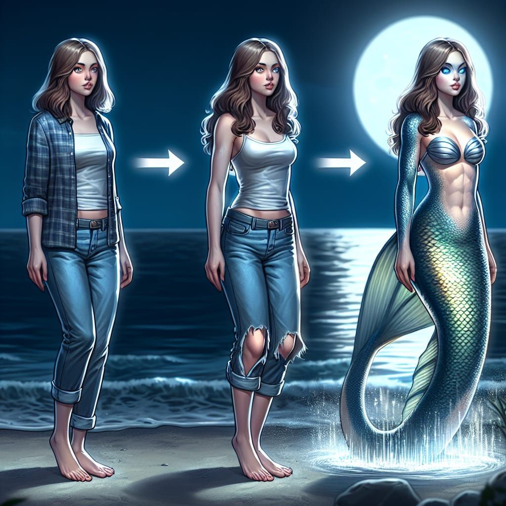 Woman turning into a weremermaid