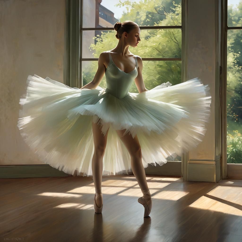 Dancer Practicing in a Tulle Skirt