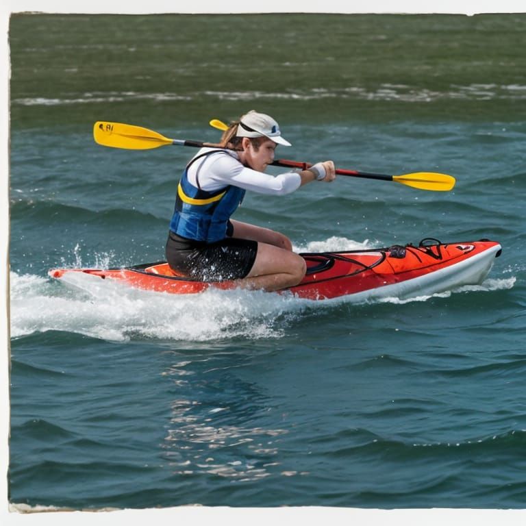 Olympic athlete in sport of kayaker, in Paris, assemblage, v...
