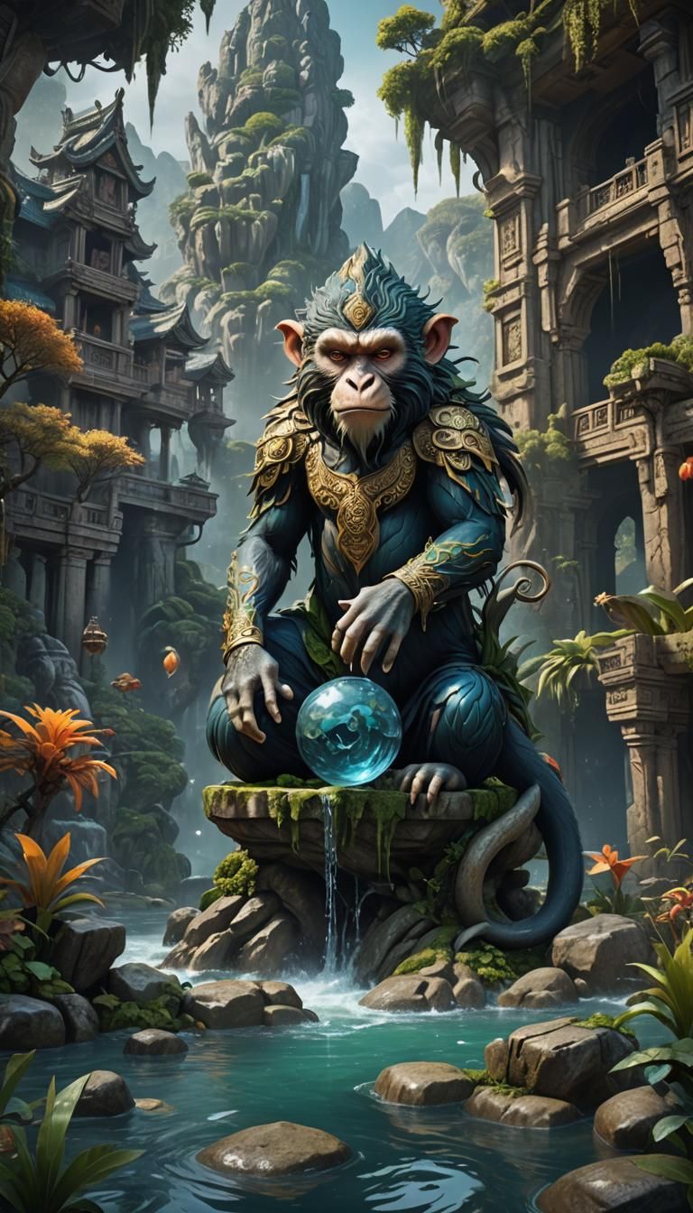 one water monkey detailed matte painting, deep color, fantas...