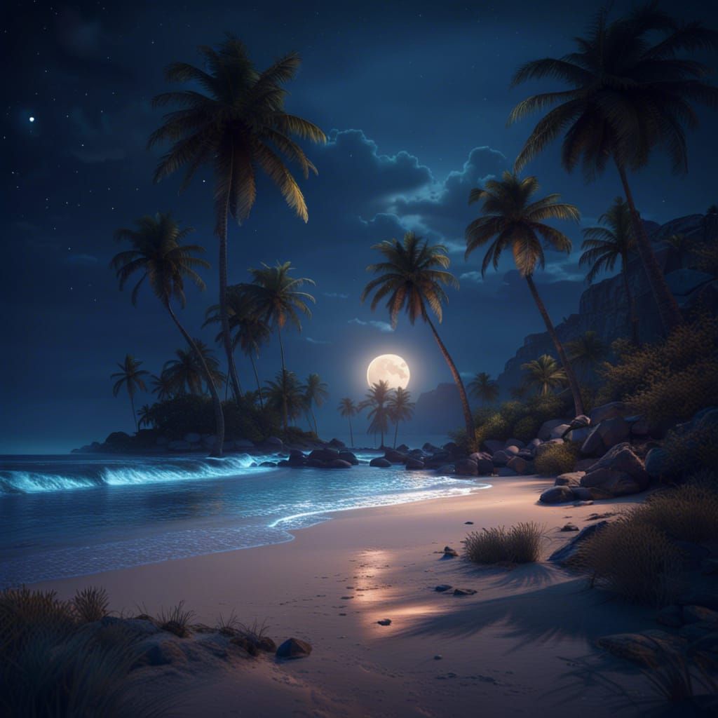 Serene beach with palm trees