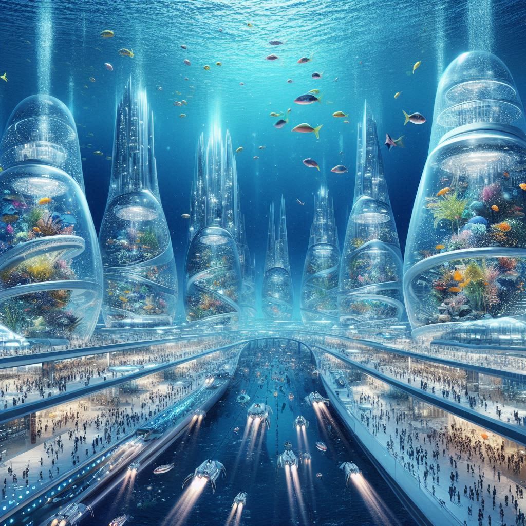 **„Die gläserne Unterwasser-Metropole: Korallenstraßen, schwebende Fische und das pulsierende Leben unter der Meeresober...