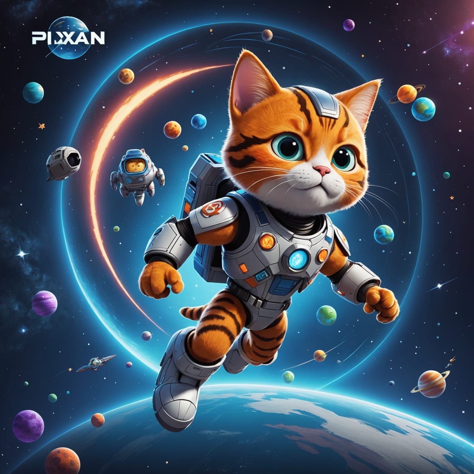 CAPTAIN CAT book title. A video game character in a spaceship, dressed like a space hero. He has a robot ...  by @POP WIZARD