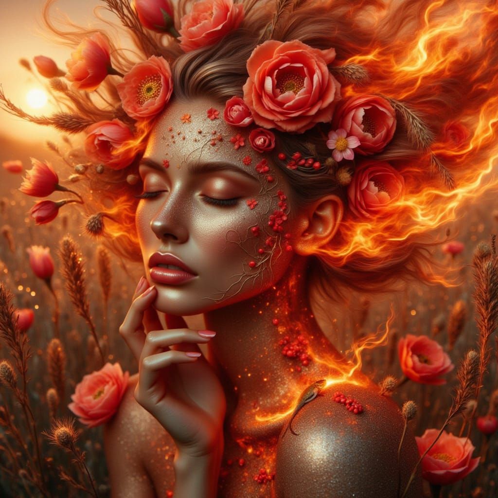 <lora:FiosNatureFusion:1.0> Fire Woman of the desert