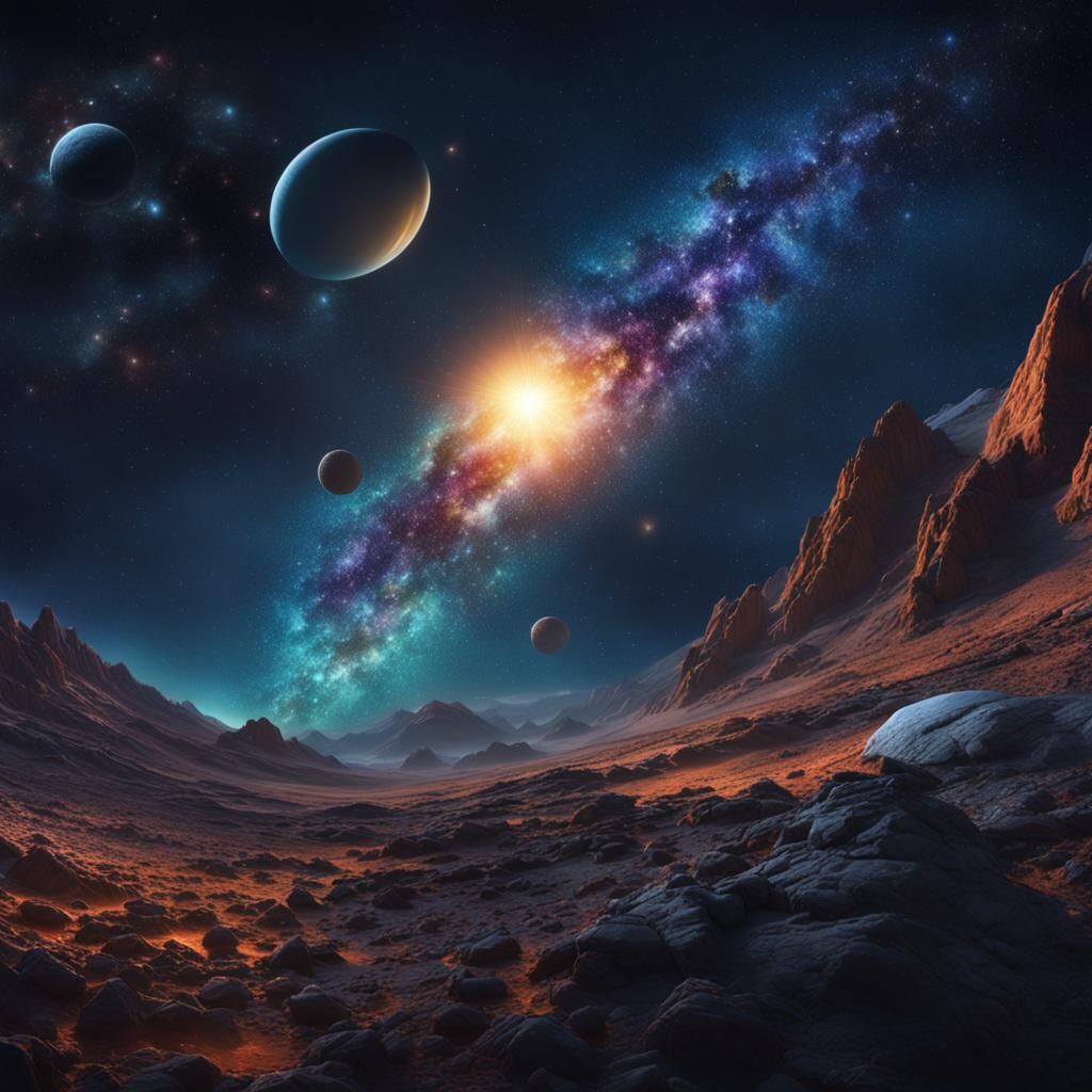 space art, cosmos, cosmic, realistic, viewed through a teles...