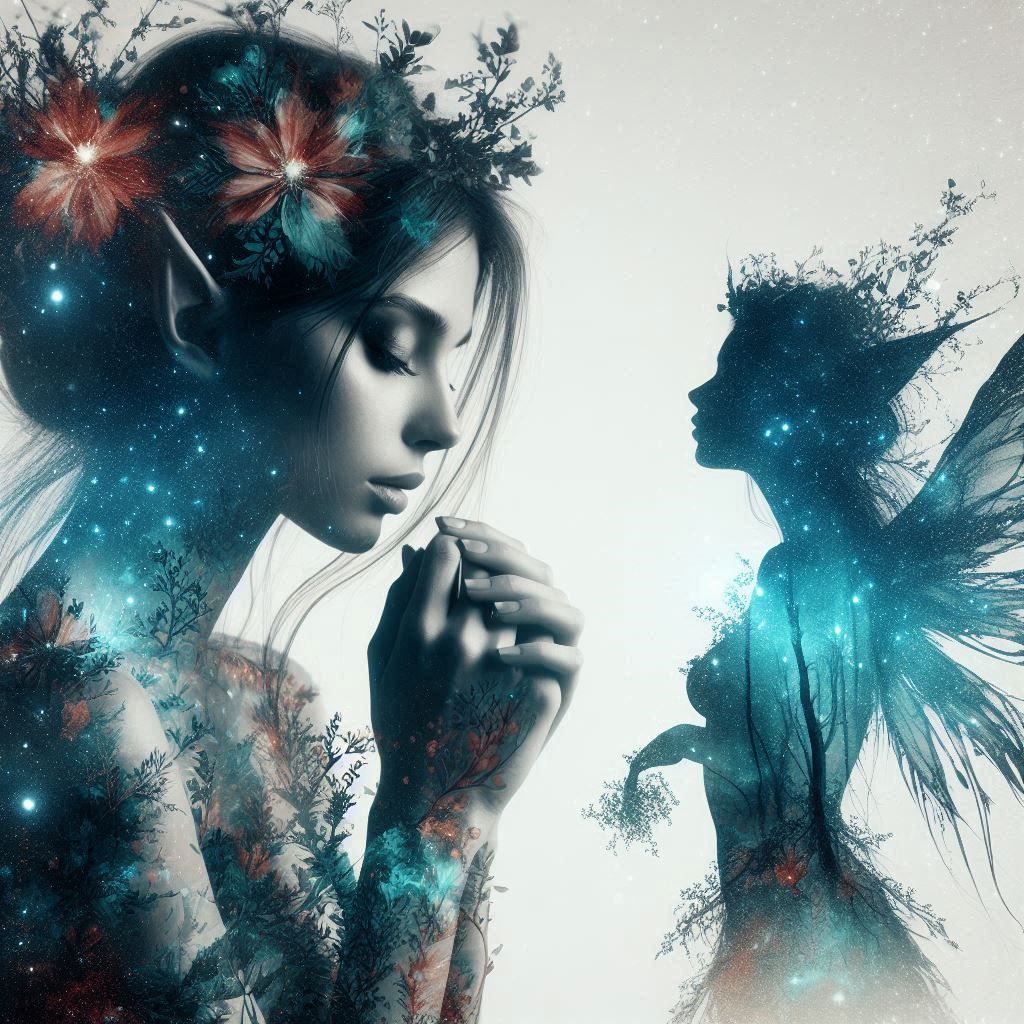 double exposure beautiful fantasy DALL-E 3 portrait landscap...