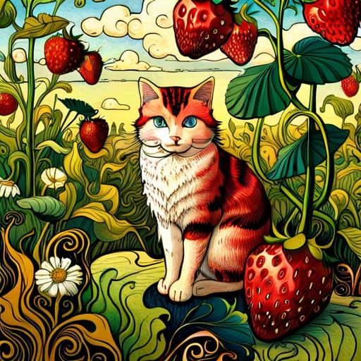 my kitty in the strawberry field   by @MingNoi