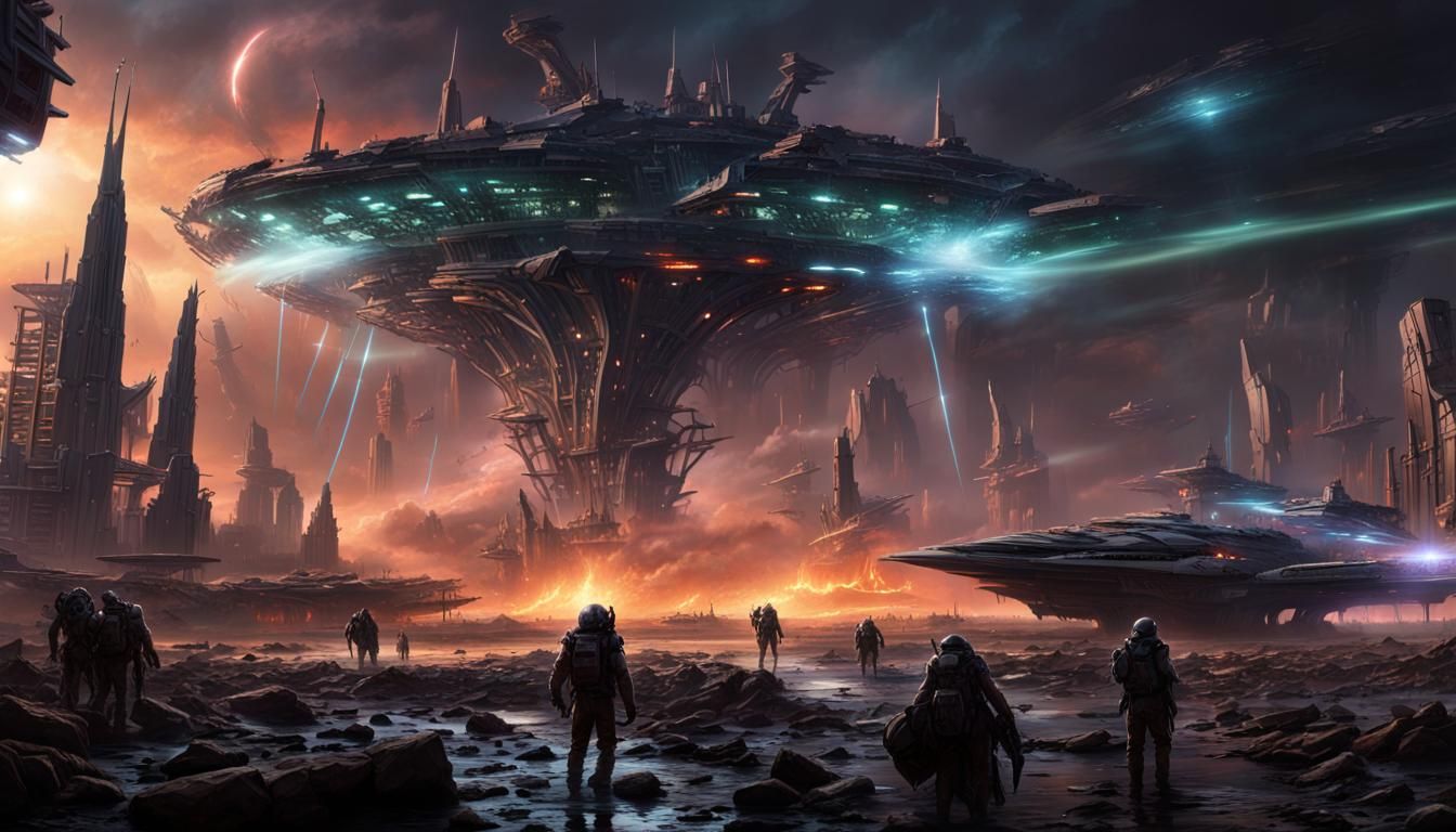Epic Sci-Fi Battle Under a Starry Sky
