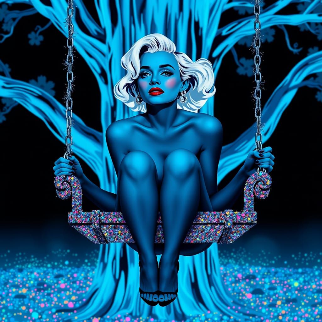 Marilyn Monroe Silhouette on Bioluminescent Swing