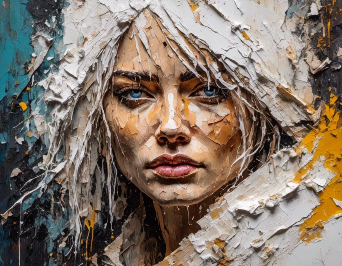 Woman Emerging from Paper, Impasto Watercolor