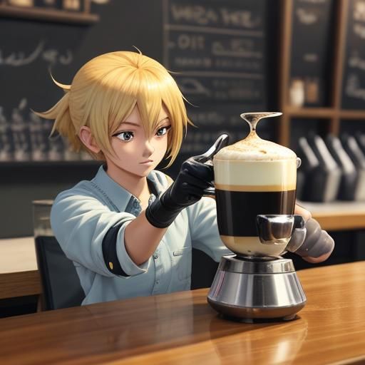 A barista expertly pouring latte art on a cappuccino.