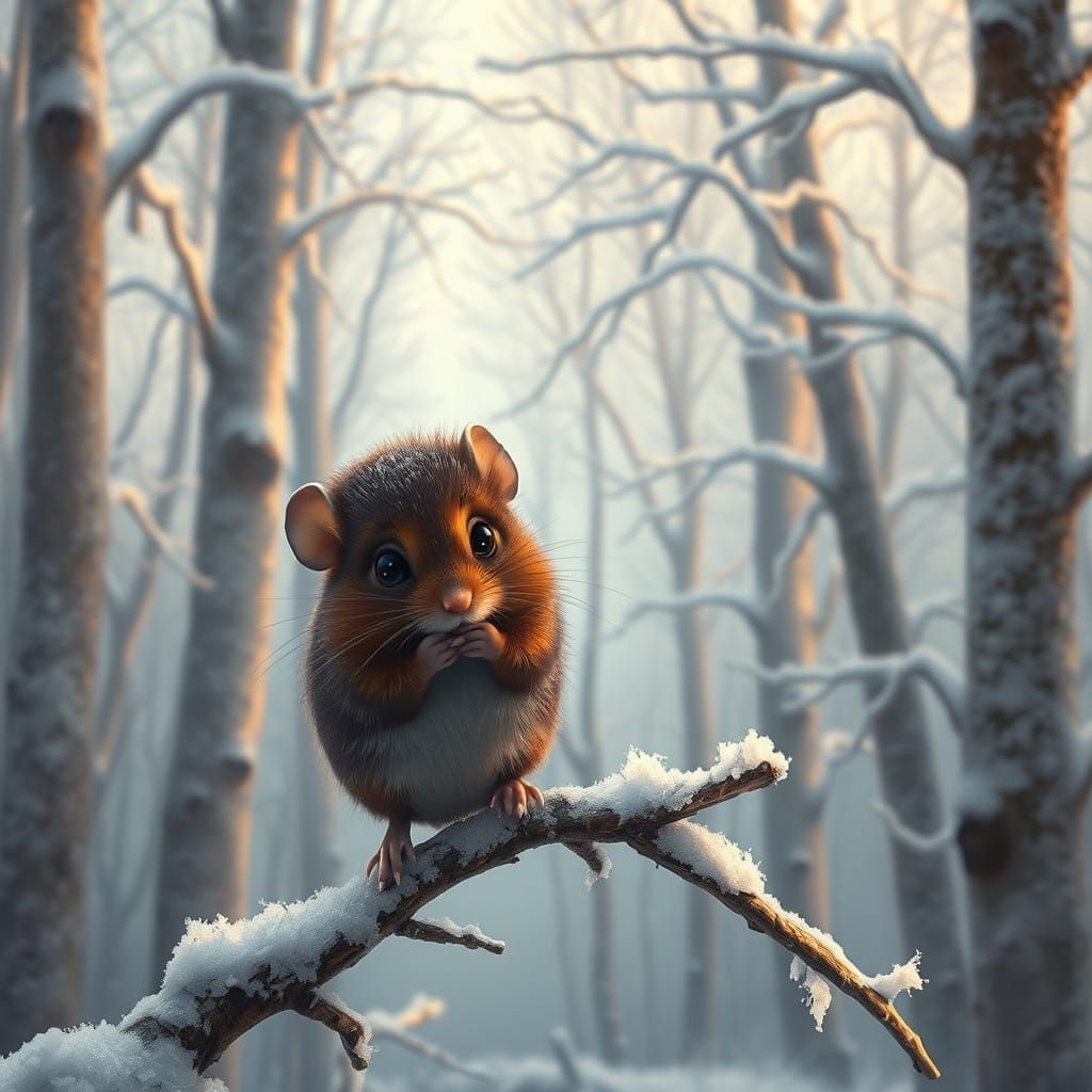 Winter's Whisper: A Burgundy Mouse in Frosty Splendor