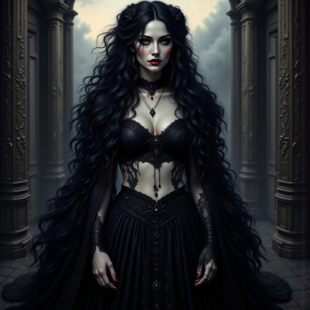 Gothic Vampire Woman in 19th Century Attire