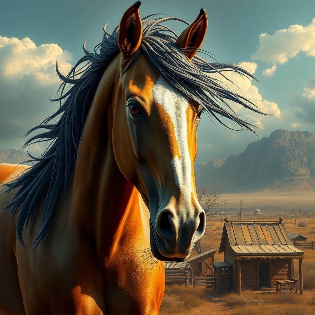 Wild West Spirit Stallion in Hyper-Realistic Style