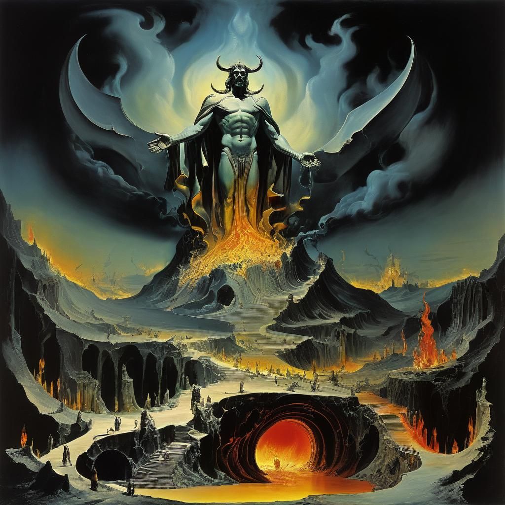 Hell, Lucifer, flames, tormented souls, grandiose scenario w...