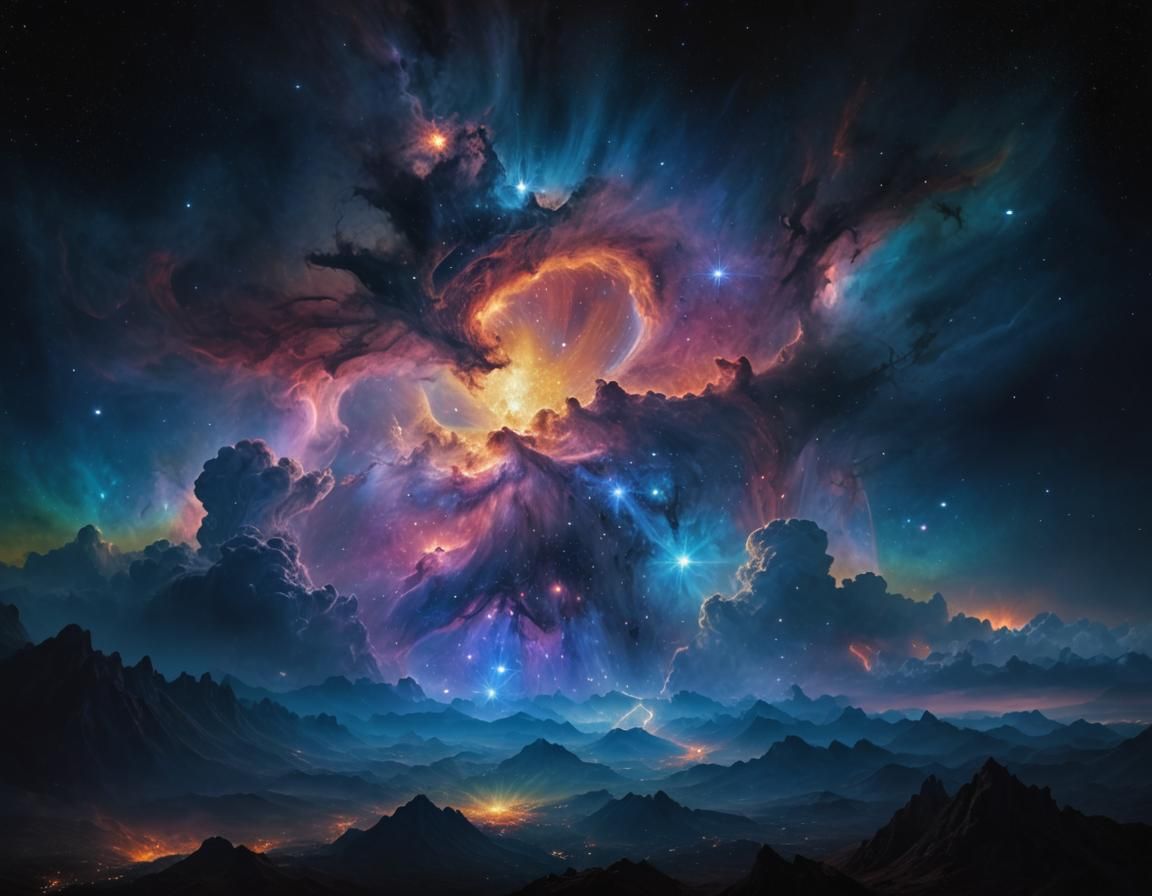 The most complex celestial scene ever imagined, great depth, Highly detailed, infinite color variety, ...  by @Retro Rockets