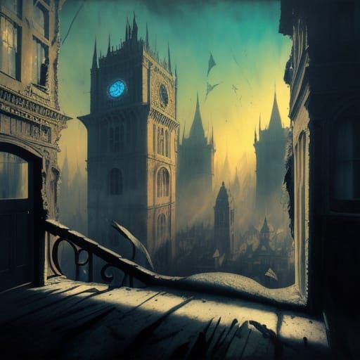 Magic reality style a Dystopian world. Melting scene from Clockwork Orange fiction and film.. unusual world.. magic reality painting. Magic ...