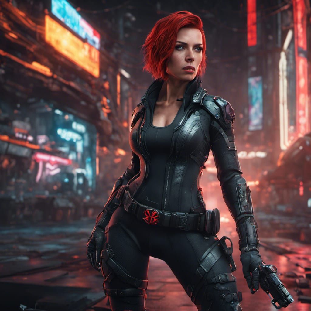 black widow in Cyberpunk Outfit - AI Generated Artwork - NightCafe Creator