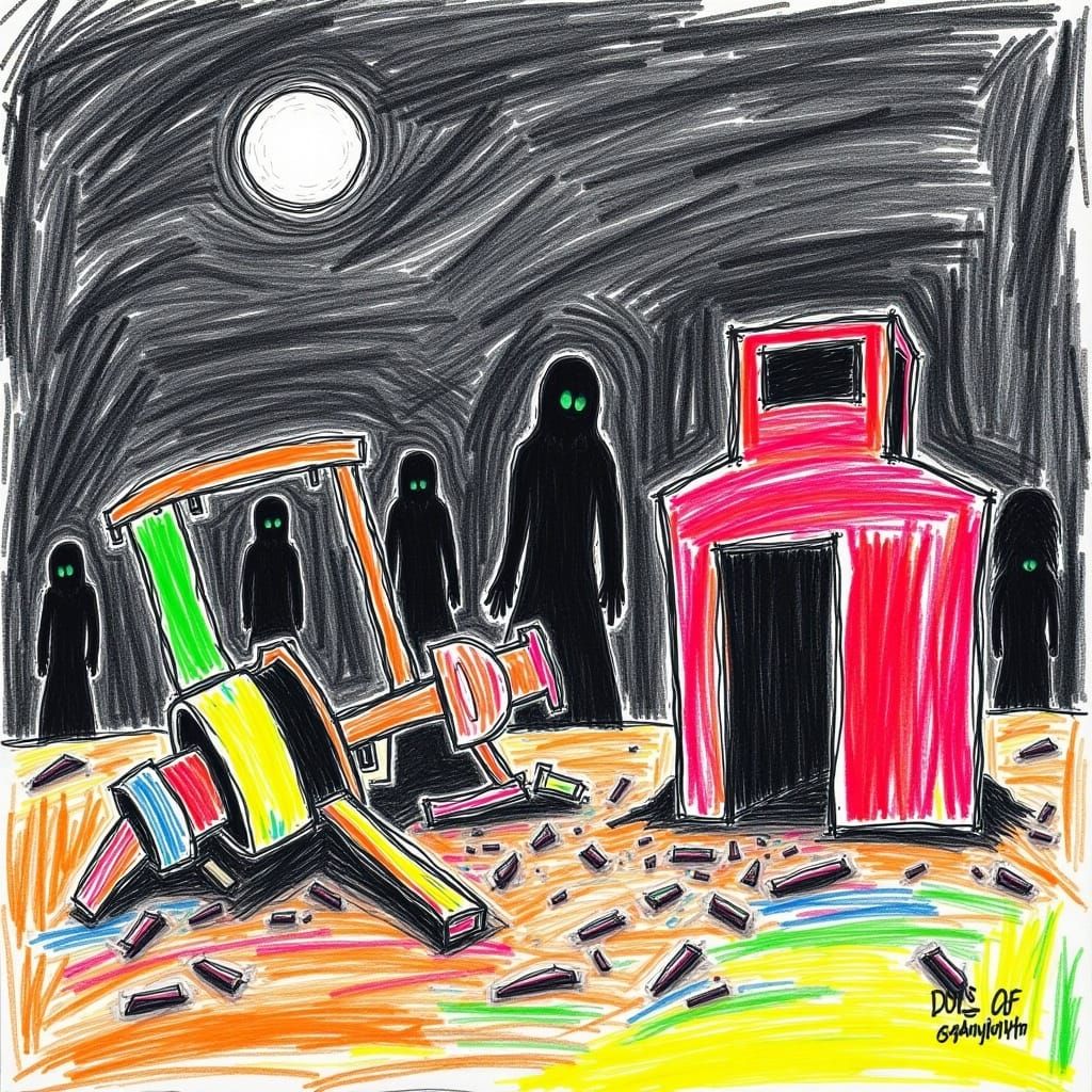 The Gigantic, Modern, Abstract text: (Text: "DysTurbd CryoNz"), appearing in the center: <lora:DysTurbd CryoNz:1.0>
A crude, child-like cray...