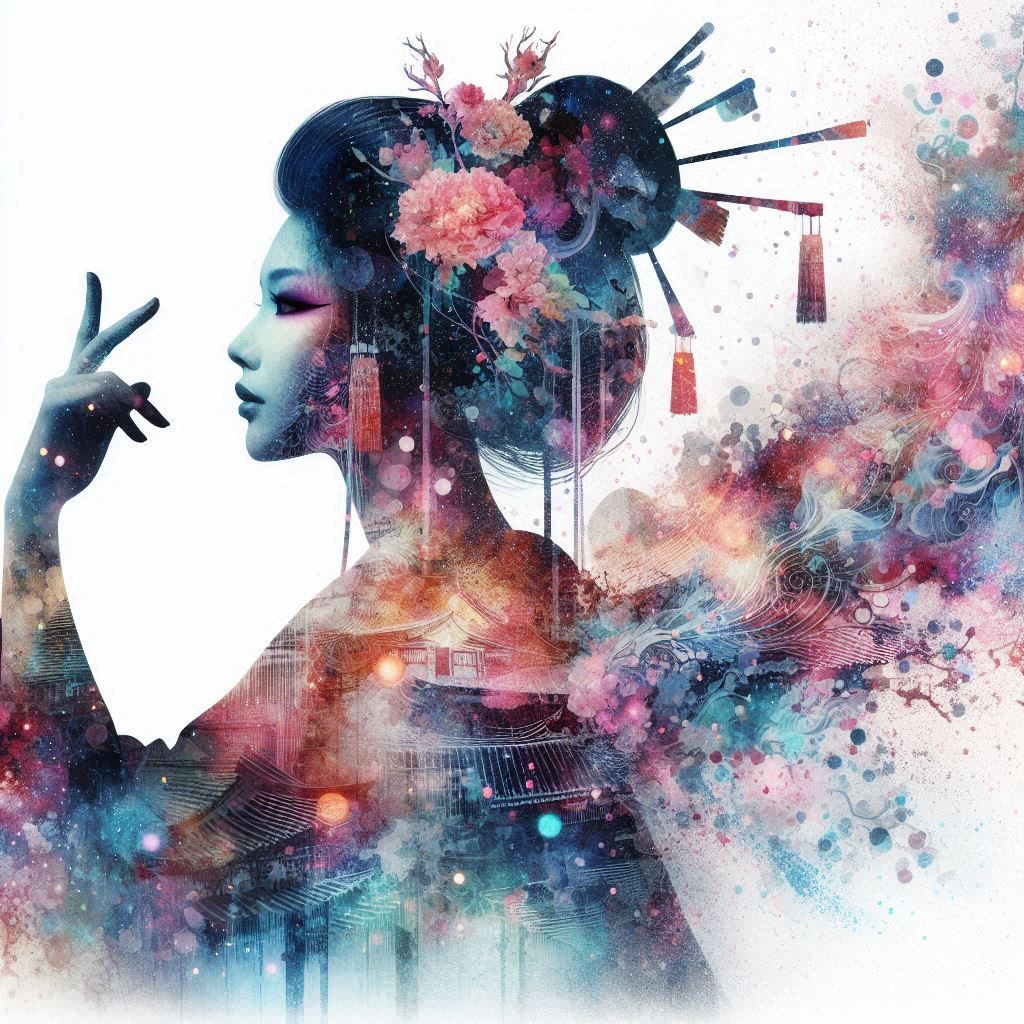 double exposure beautiful fantasy DALL-E 3 portrait landscape..