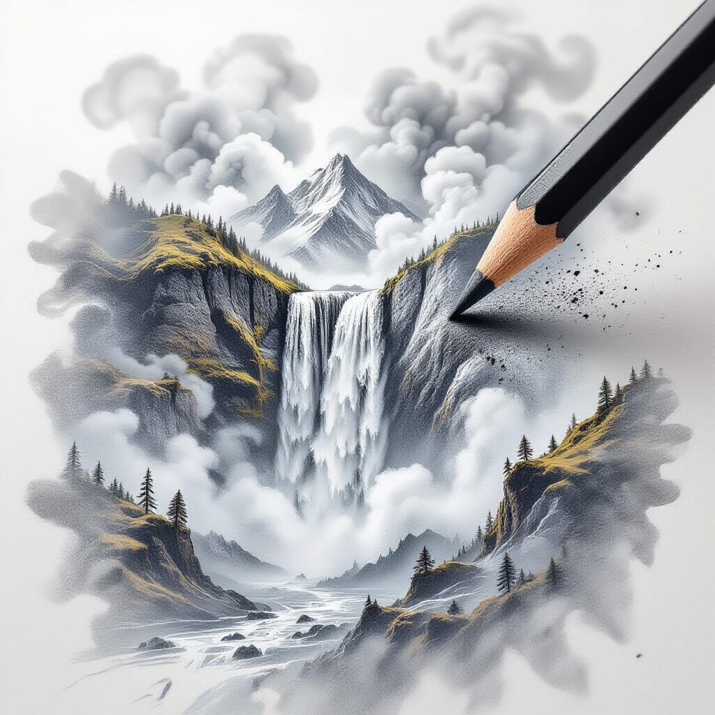 Waterfall falling down a mountain 20251005 #1088  by @JuliaMarDi