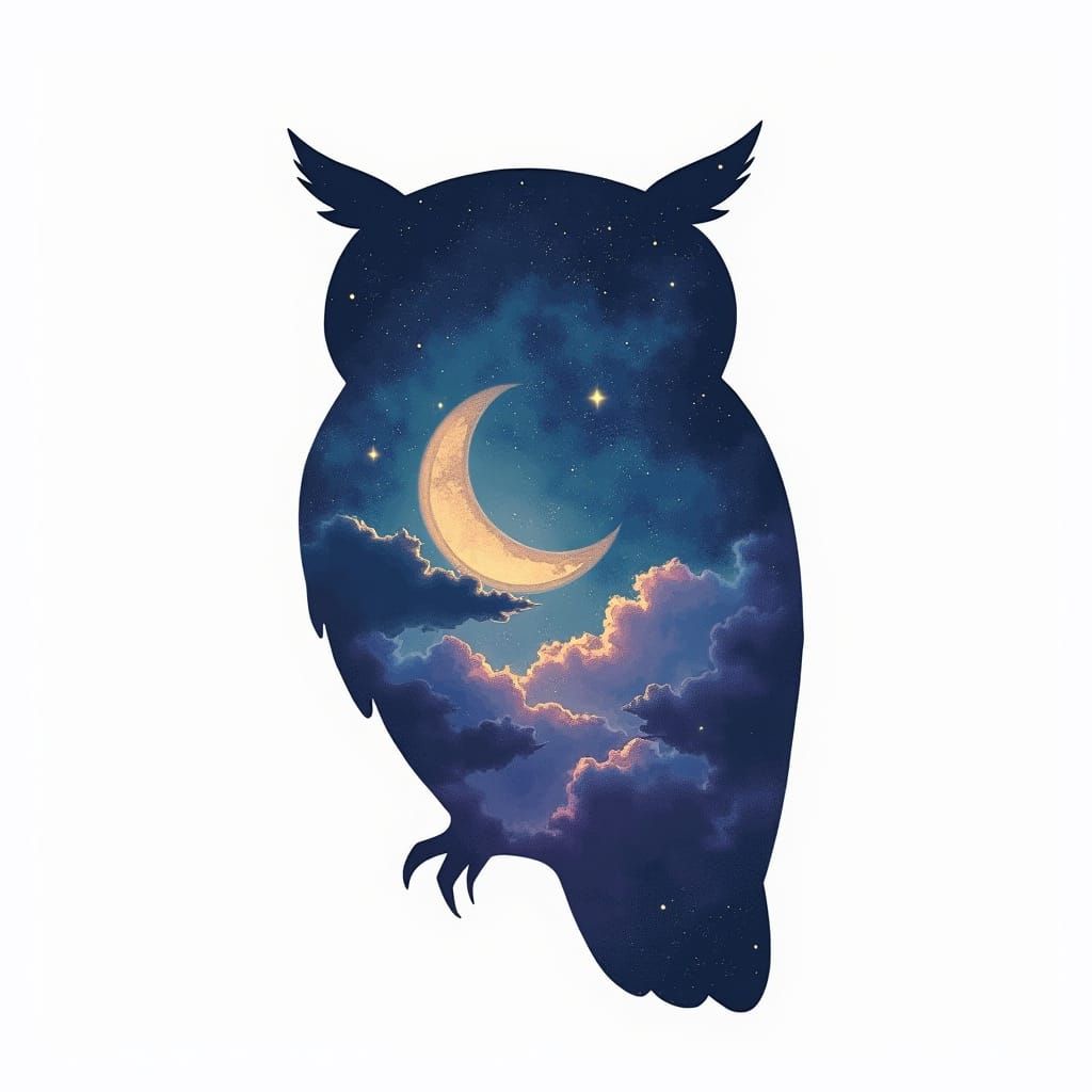 Owl Silhouette Filled with Galaxy Sky