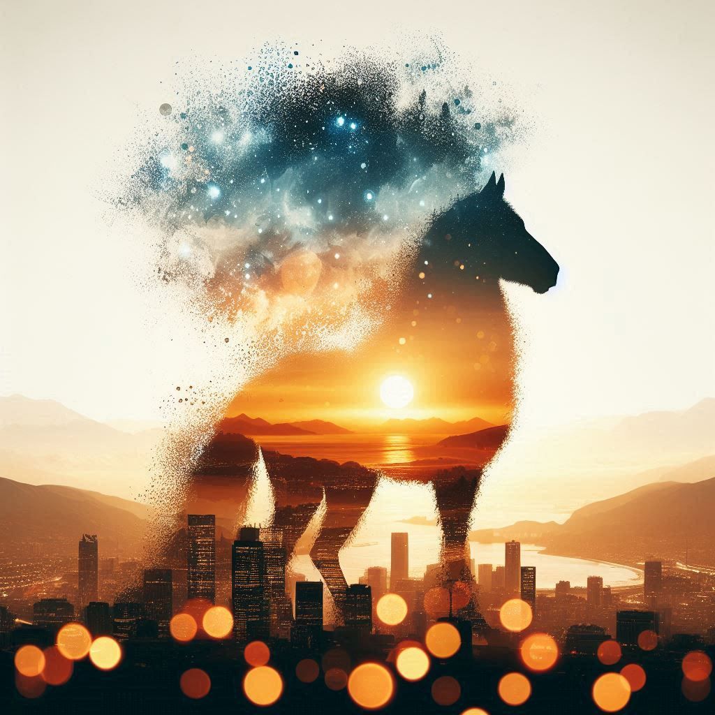 double exposure beautiful fantasy DALL-E 3 portrait landscape..