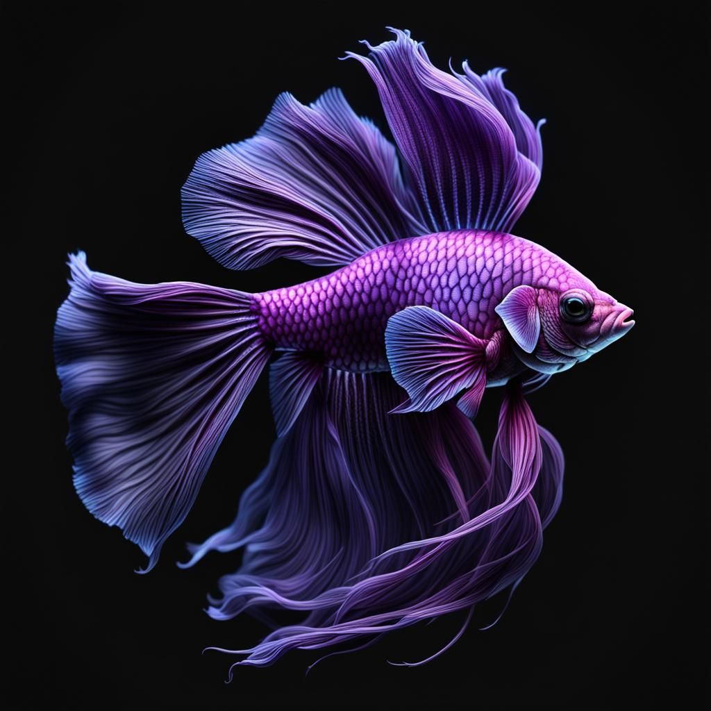 Monochromatic Purple art of Beta fish internal veins and capillaries of the Beta fish, black background ...  by @James Silvers